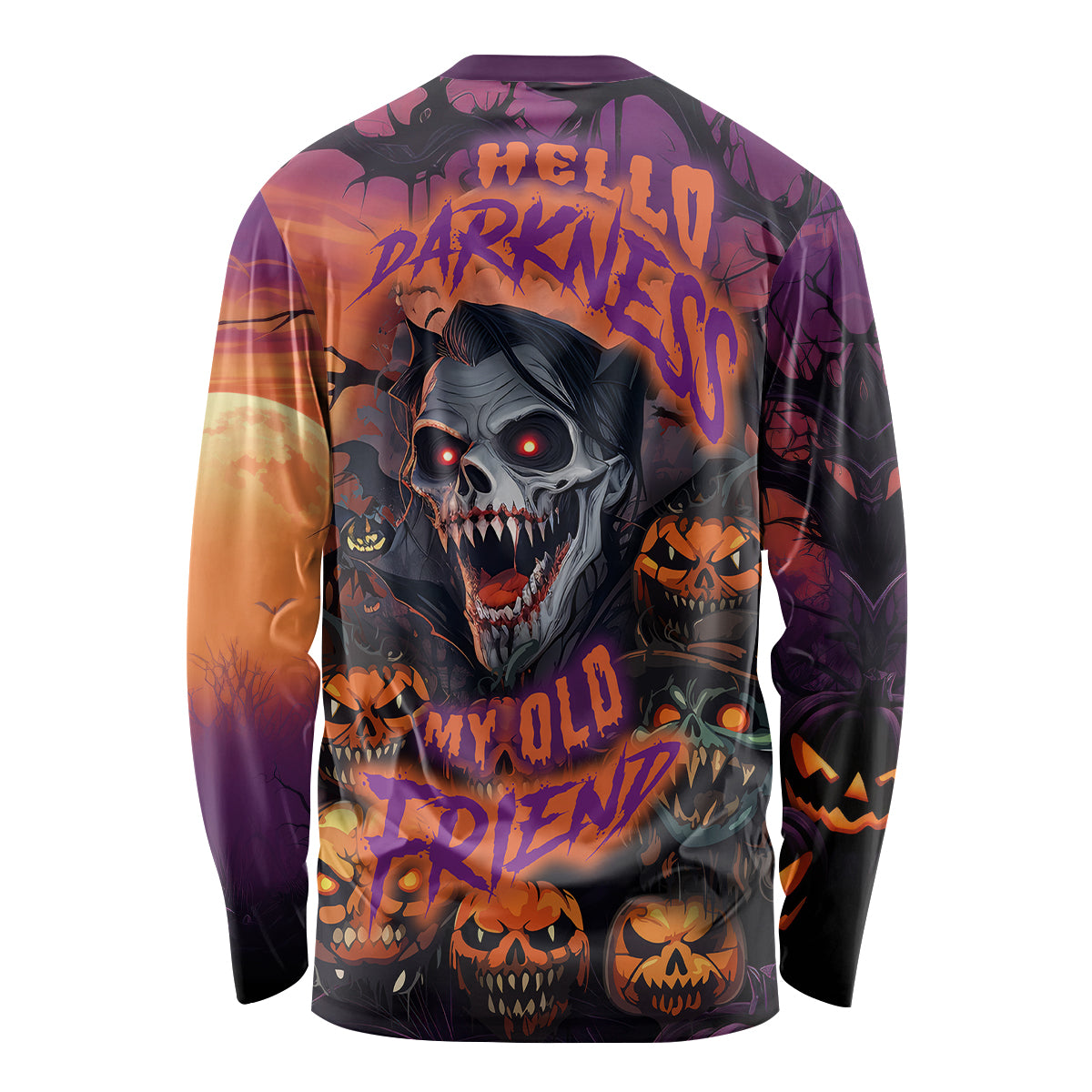 Halloween Skull Long Sleeve Shirt Hello Darkness My Old Friend - Wonder Print Shop