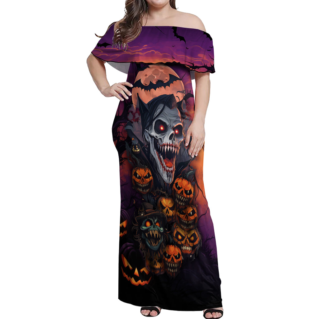 Halloween Skull Off Shoulder Maxi Dress Hello Darkness My Old Friend - Wonder Print Shop