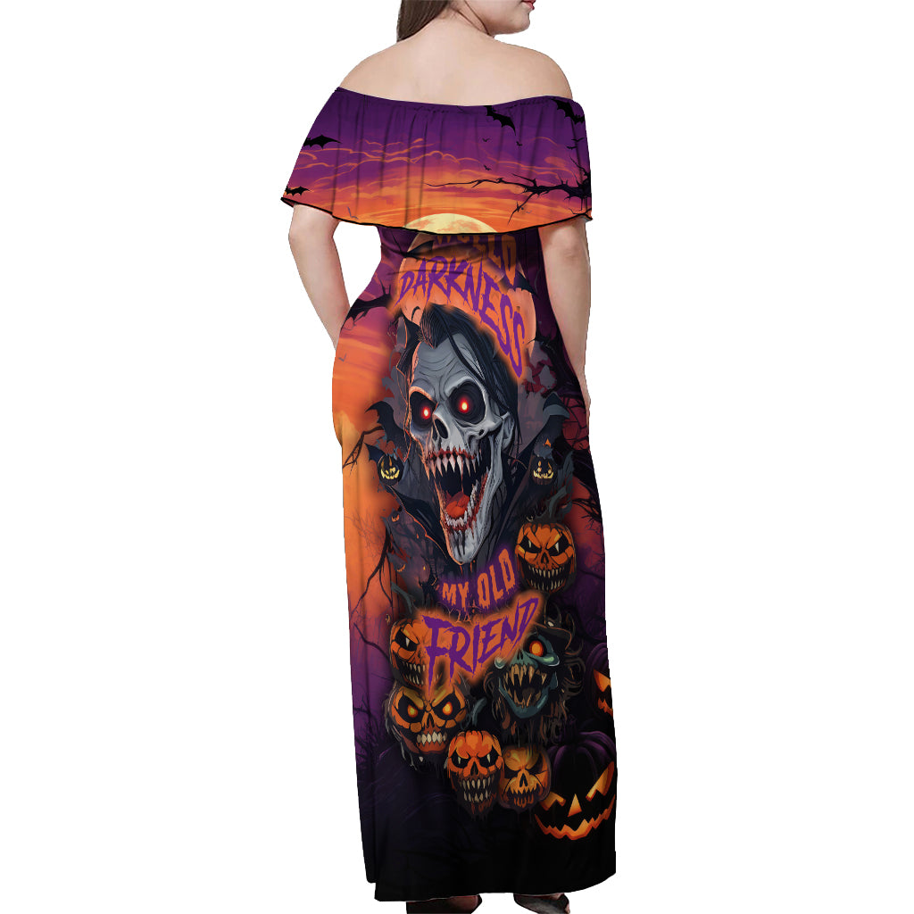 Halloween Skull Off Shoulder Maxi Dress Hello Darkness My Old Friend - Wonder Print Shop