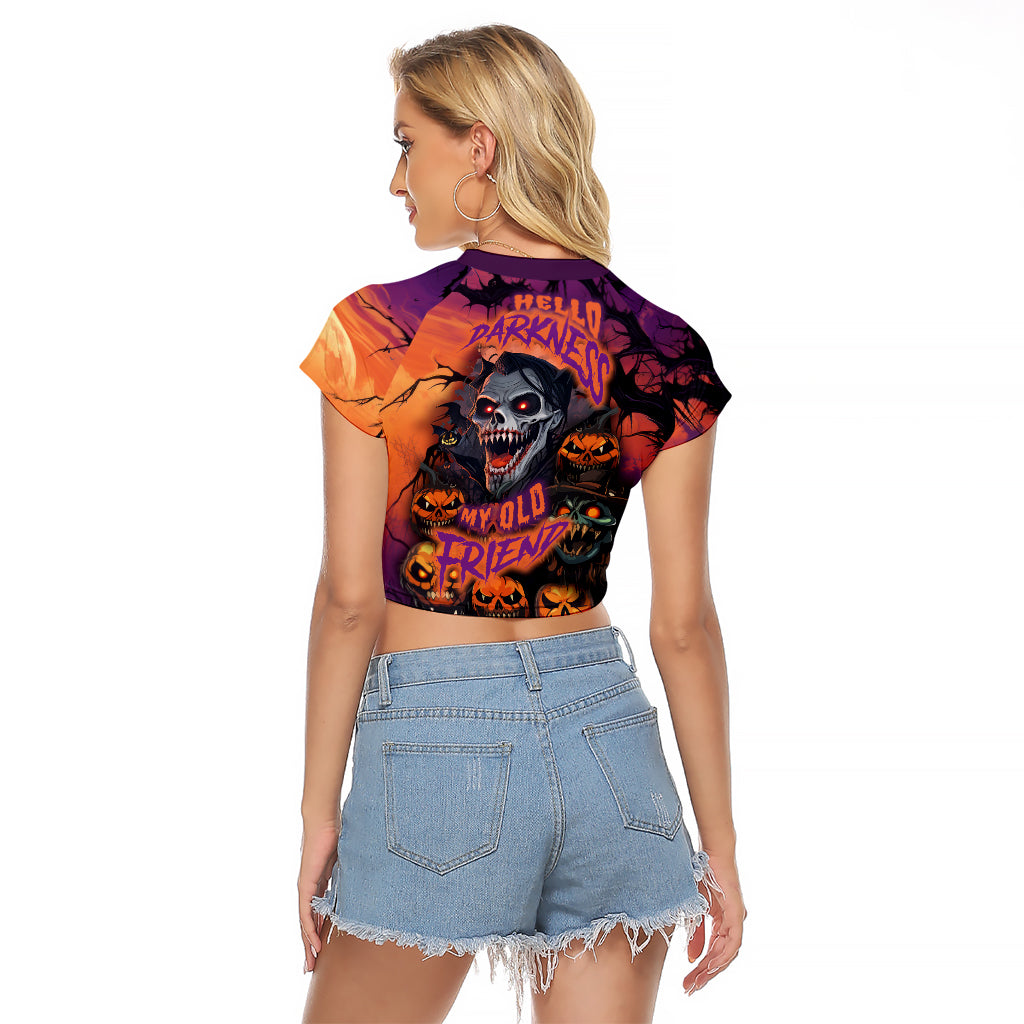 Halloween Skull Raglan Cropped T Shirt Hello Darkness My Old Friend - Wonder Print Shop