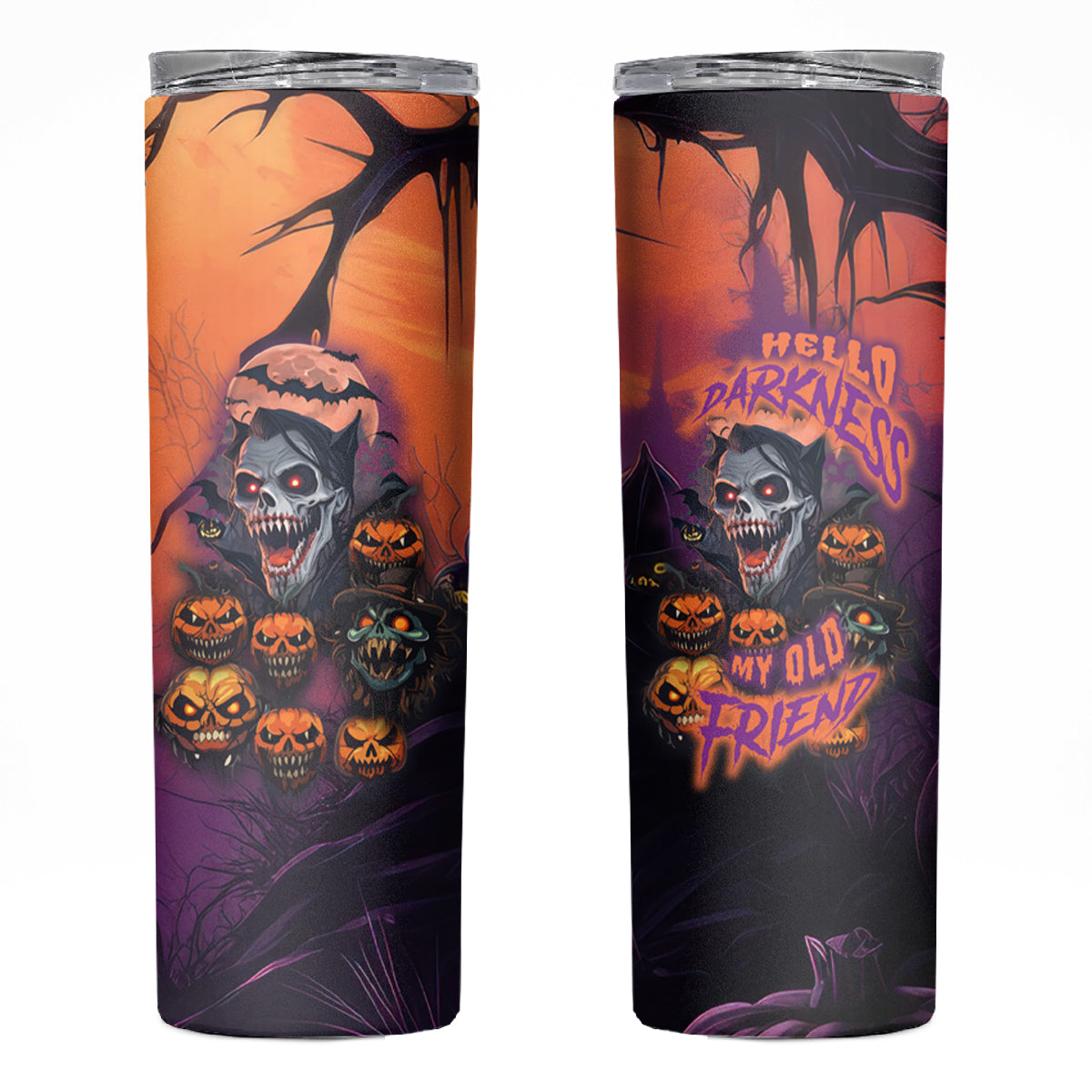 Halloween Skull Skinny Tumbler Hello Darkness My Old Friend - Wonder Print Shop