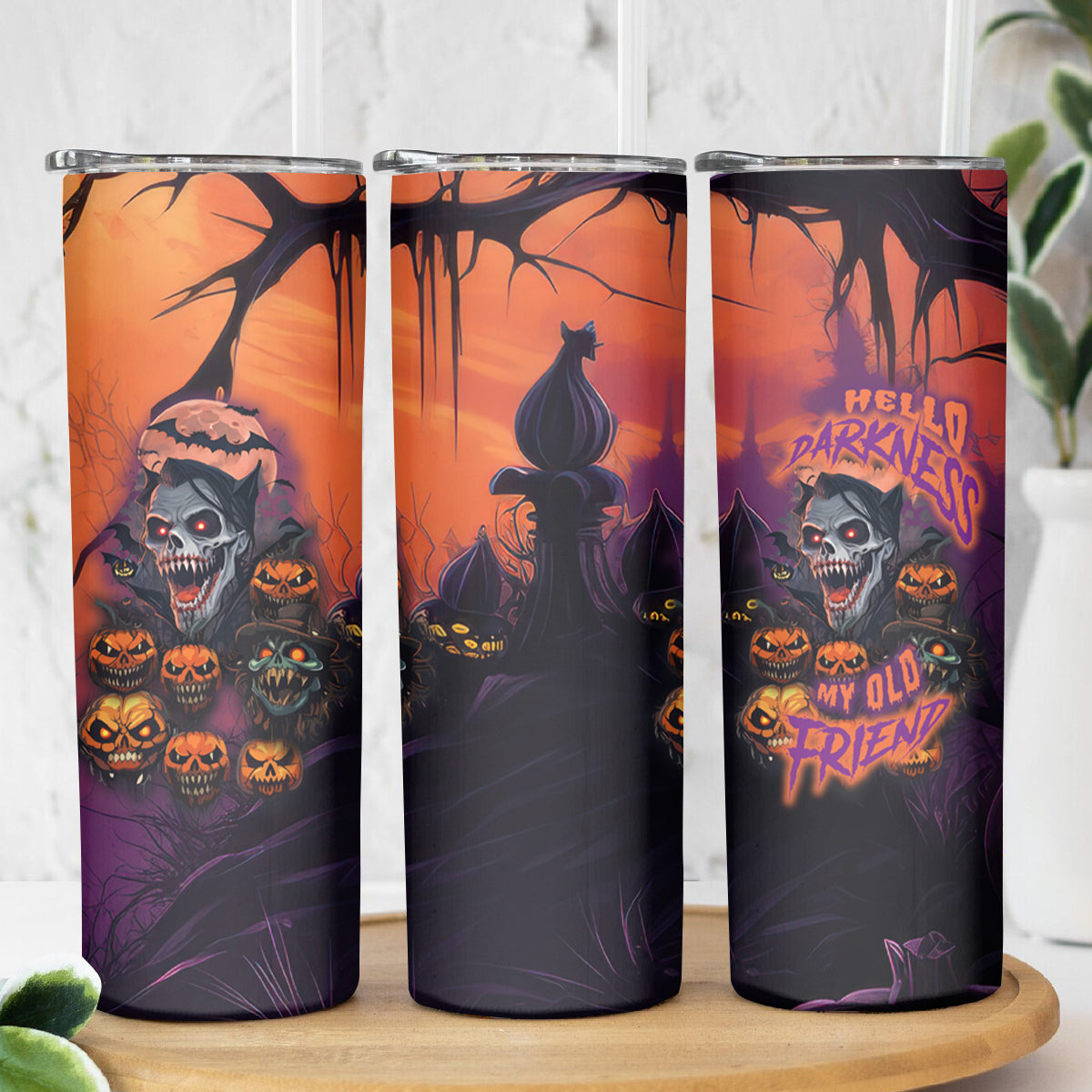 Halloween Skull Skinny Tumbler Hello Darkness My Old Friend - Wonder Print Shop