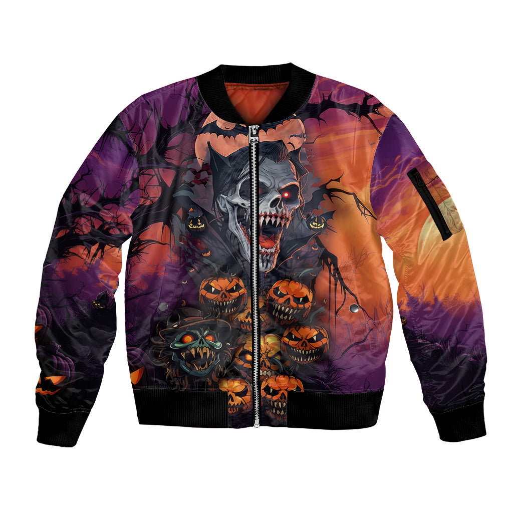 Halloween Skull Sleeve Zip Bomber Jacket Hello Darkness My Old Friend - Wonder Print Shop