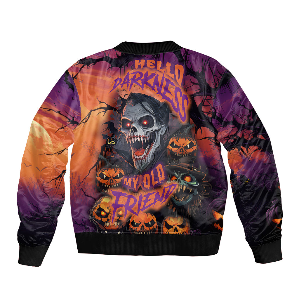 Halloween Skull Sleeve Zip Bomber Jacket Hello Darkness My Old Friend - Wonder Print Shop
