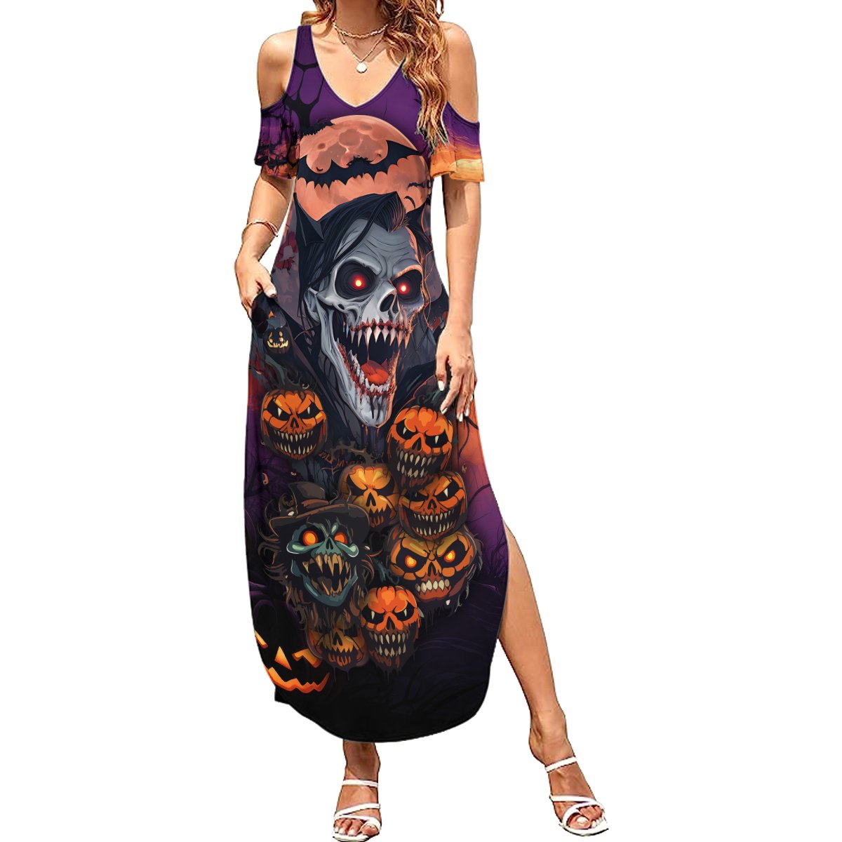 Halloween Skull Summer Maxi Dress Hello Darkness My Old Friend - Wonder Print Shop