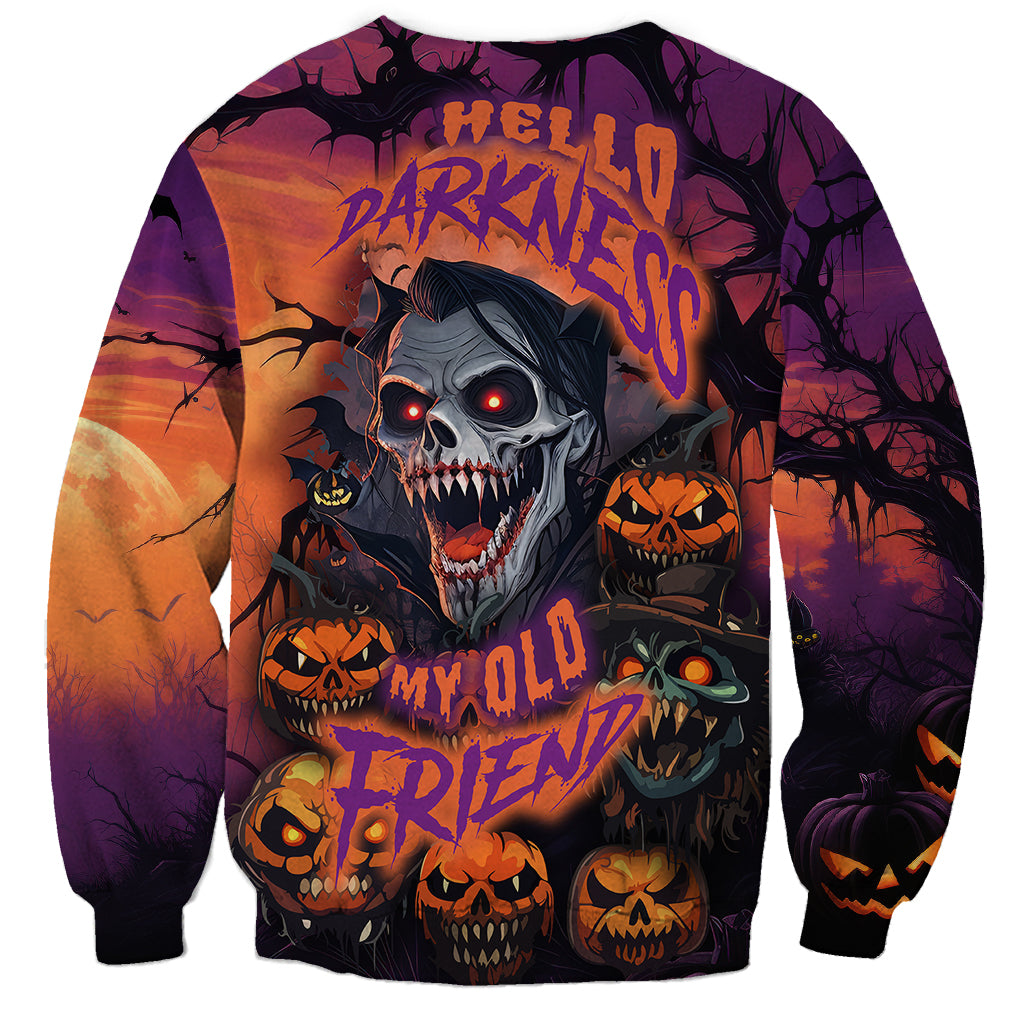 Halloween Skull Sweatshirt Hello Darkness My Old Friend - Wonder Print Shop