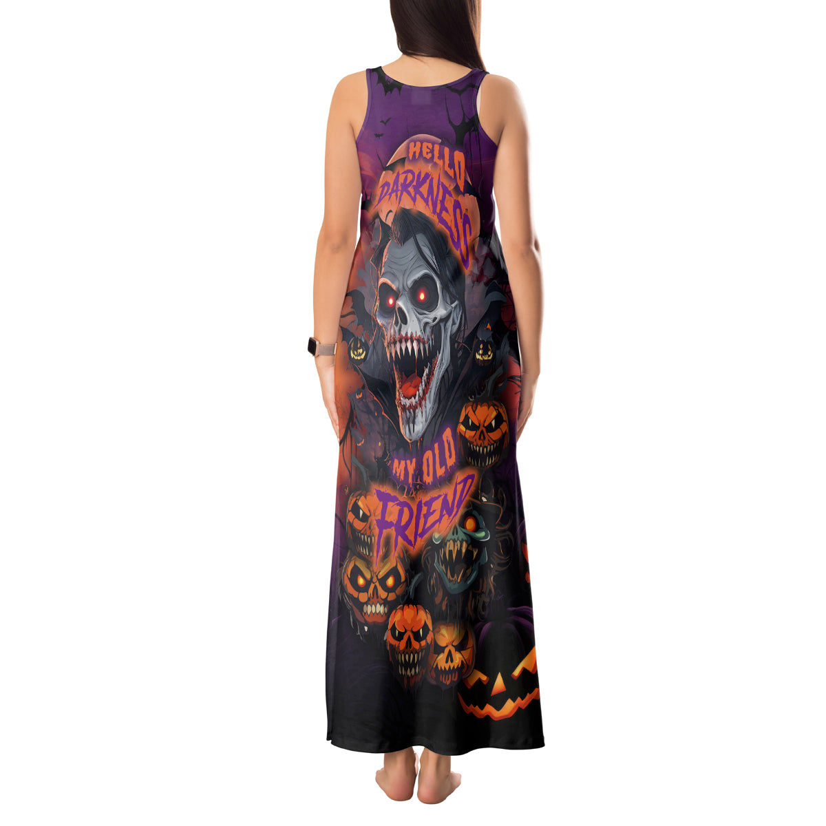 Halloween Skull Tank Maxi Dress Hello Darkness My Old Friend - Wonder Print Shop