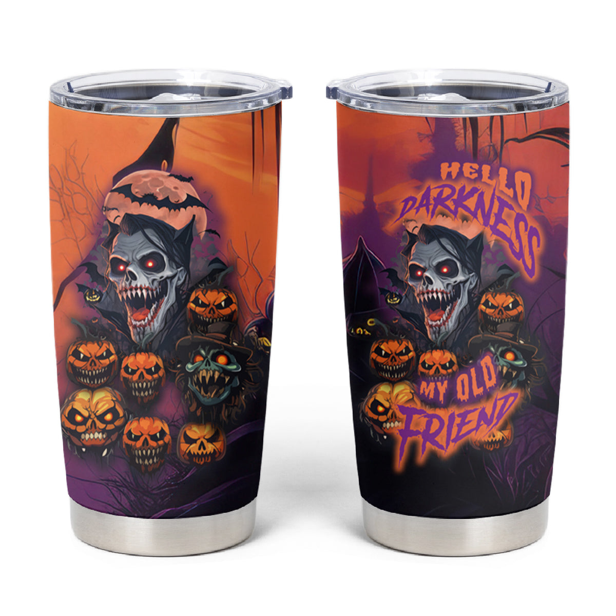 Halloween Skull Tumbler Cup Hello Darkness My Old Friend - Wonder Print Shop