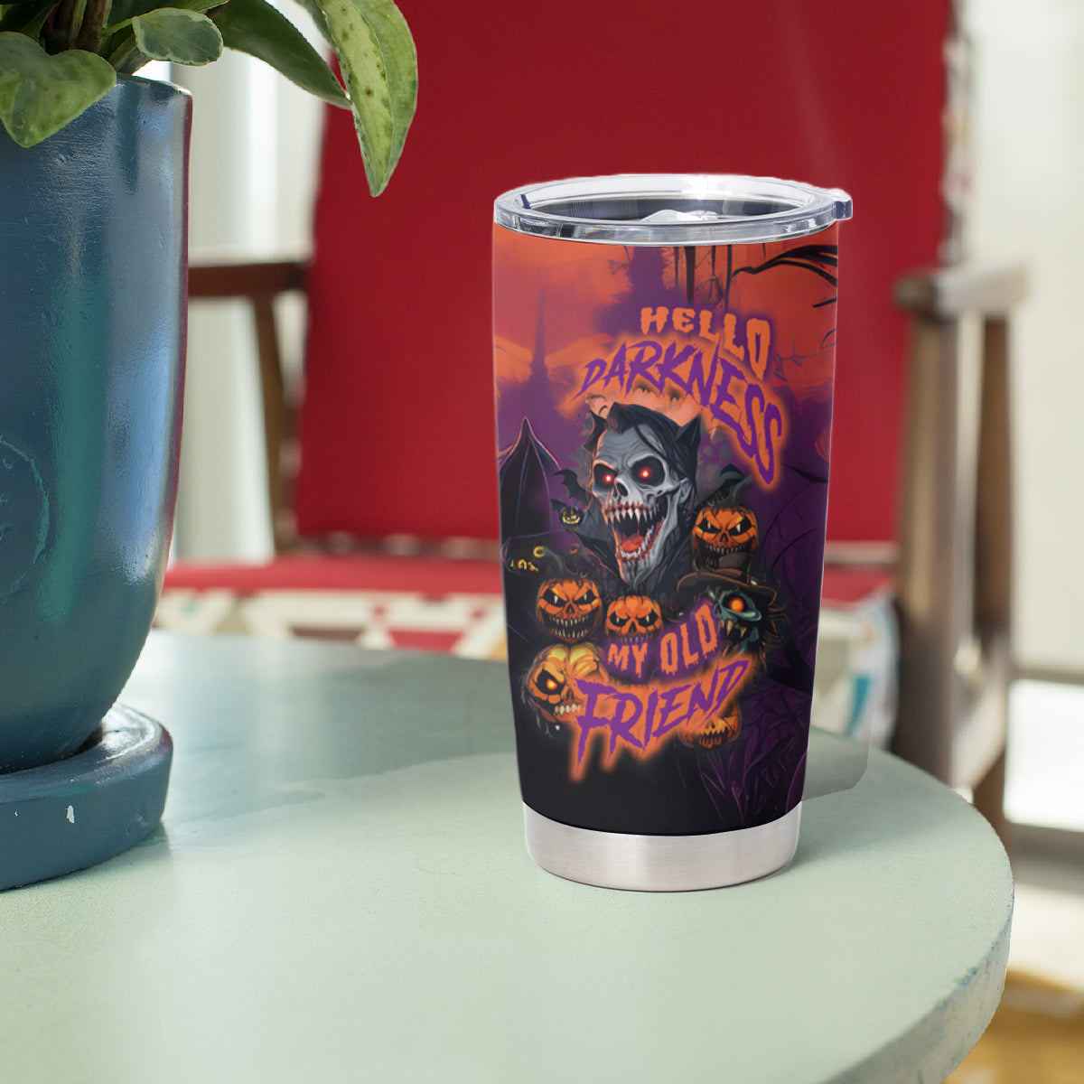 Halloween Skull Tumbler Cup Hello Darkness My Old Friend - Wonder Print Shop