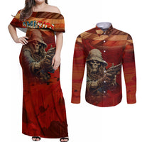 America Live It - Love It Or Get The Hell Out Couples Matching Off Shoulder Maxi Dress and Long Sleeve Button Shirts - Wonder Print Shop