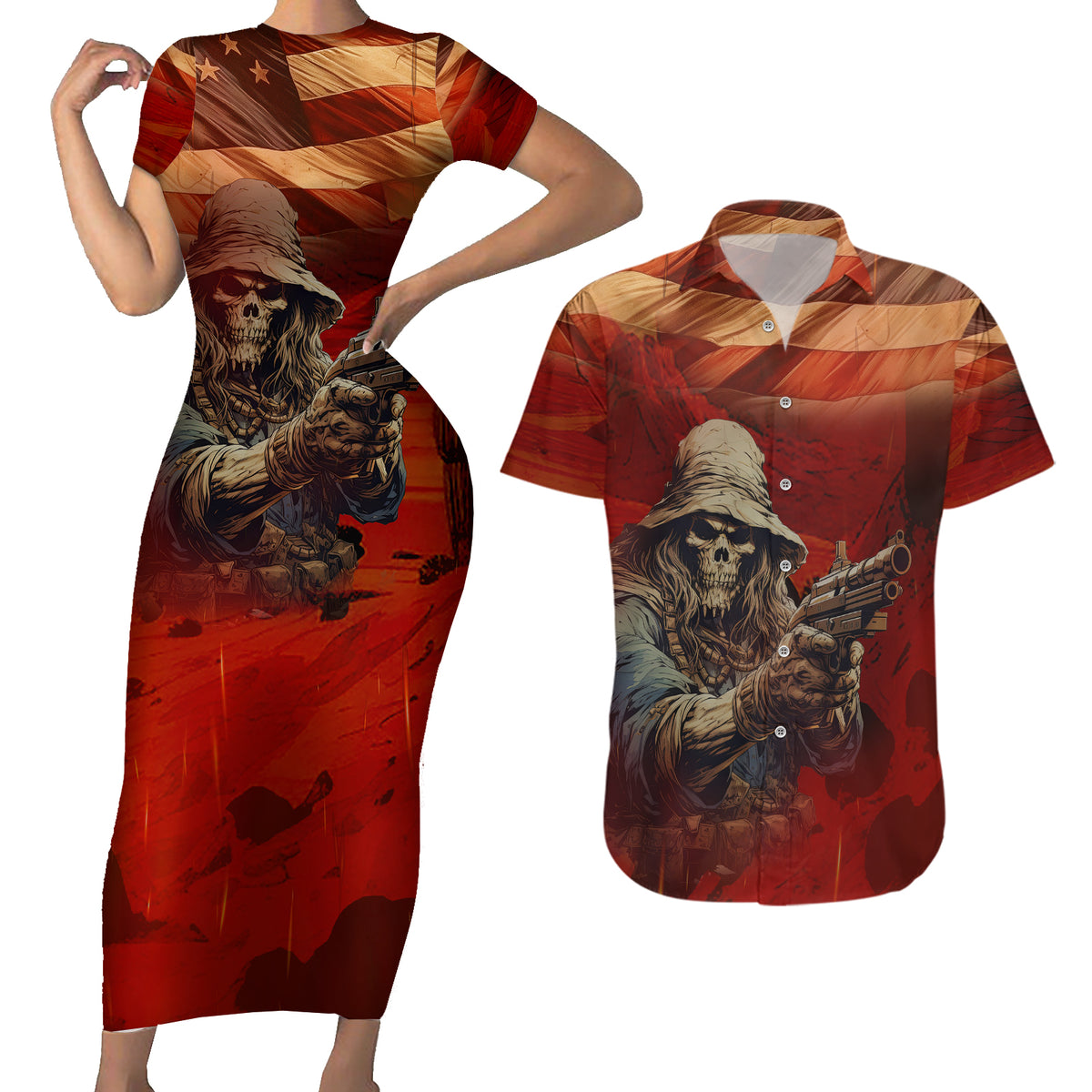 America Live It - Love It Or Get The Hell Out Couples Matching Short Sleeve Bodycon Dress and Hawaiian Shirt - Wonder Print Shop