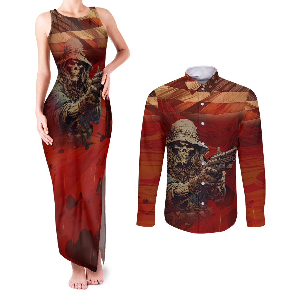 America Live It - Love It Or Get The Hell Out Couples Matching Tank Maxi Dress and Long Sleeve Button Shirts - Wonder Print Shop