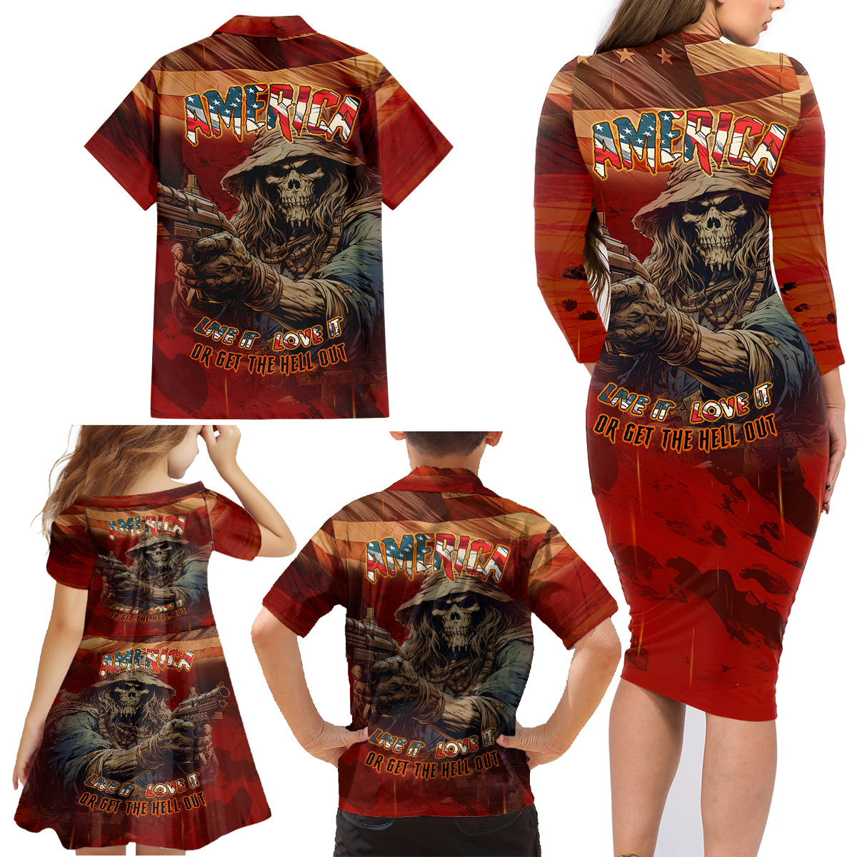 America Live It - Love It Or Get The Hell Out Family Matching Long Sleeve Bodycon Dress and Hawaiian Shirt - Wonder Print Shop