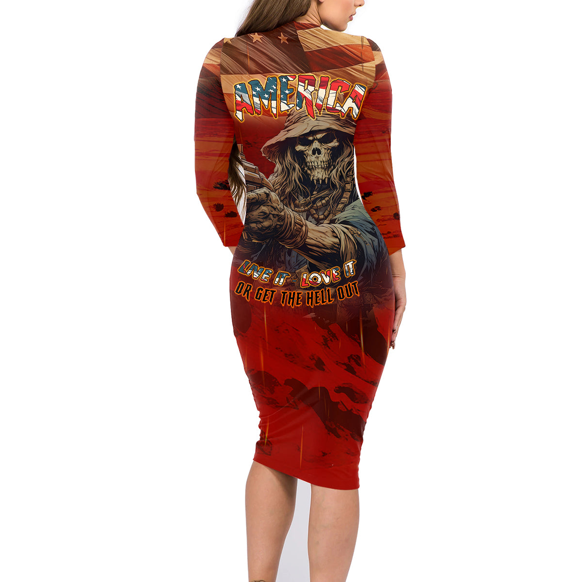 America Live It - Love It Or Get The Hell Out Family Matching Long Sleeve Bodycon Dress and Hawaiian Shirt - Wonder Print Shop