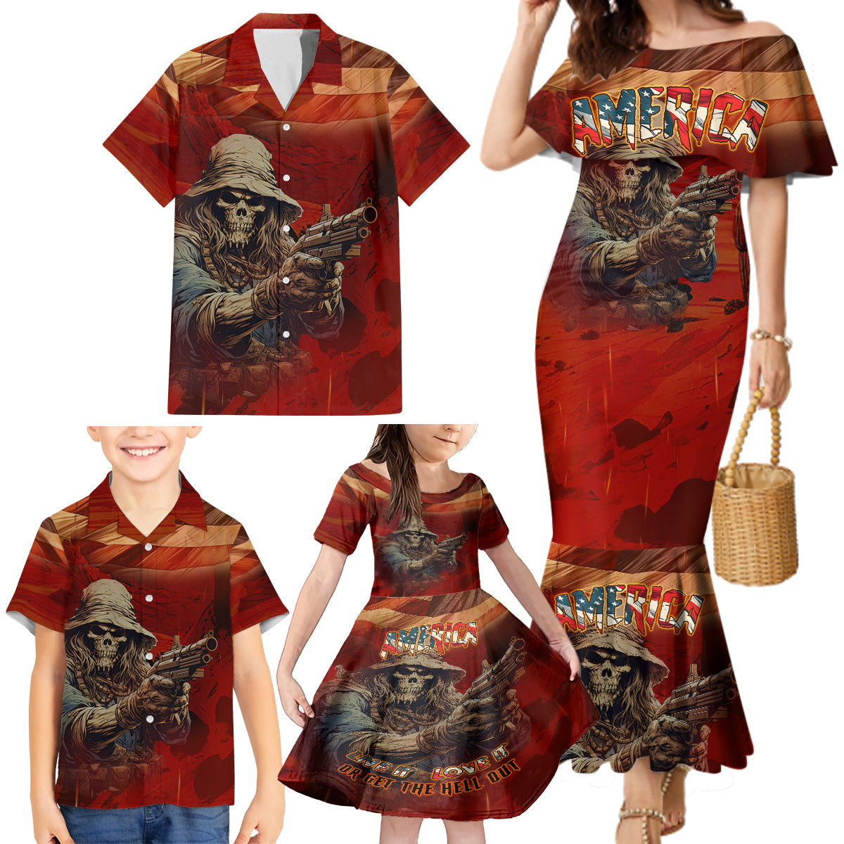 America Live It - Love It Or Get The Hell Out Family Matching Mermaid Dress and Hawaiian Shirt - Wonder Print Shop