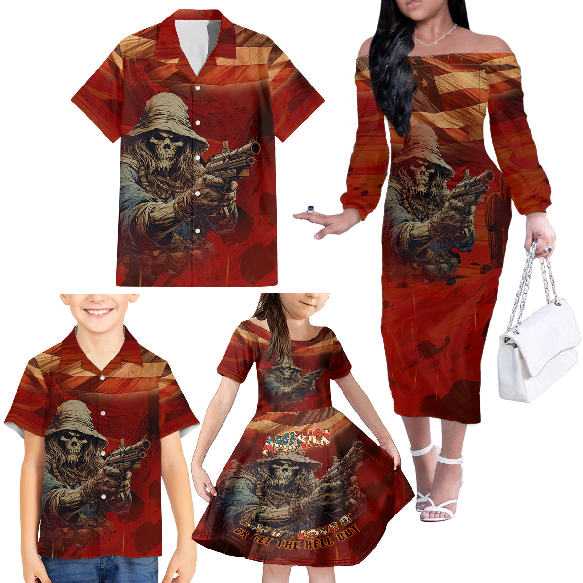 America Live It - Love It Or Get The Hell Out Family Matching Off Shoulder Long Sleeve Dress and Hawaiian Shirt - Wonder Print Shop