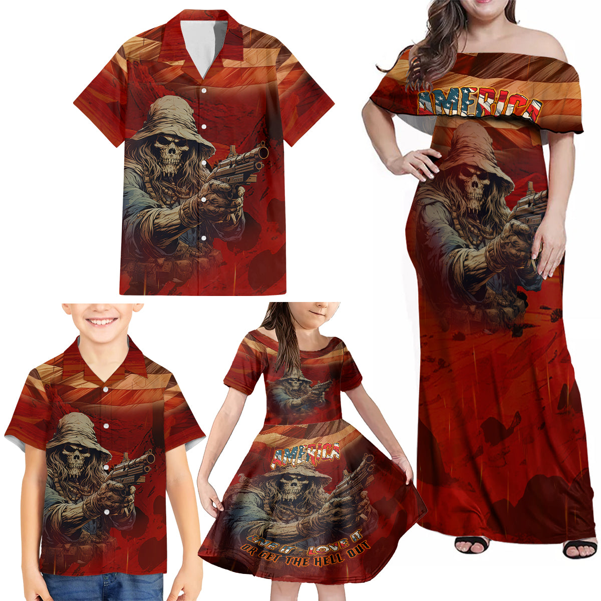 America Live It - Love It Or Get The Hell Out Family Matching Off Shoulder Maxi Dress and Hawaiian Shirt - Wonder Print Shop