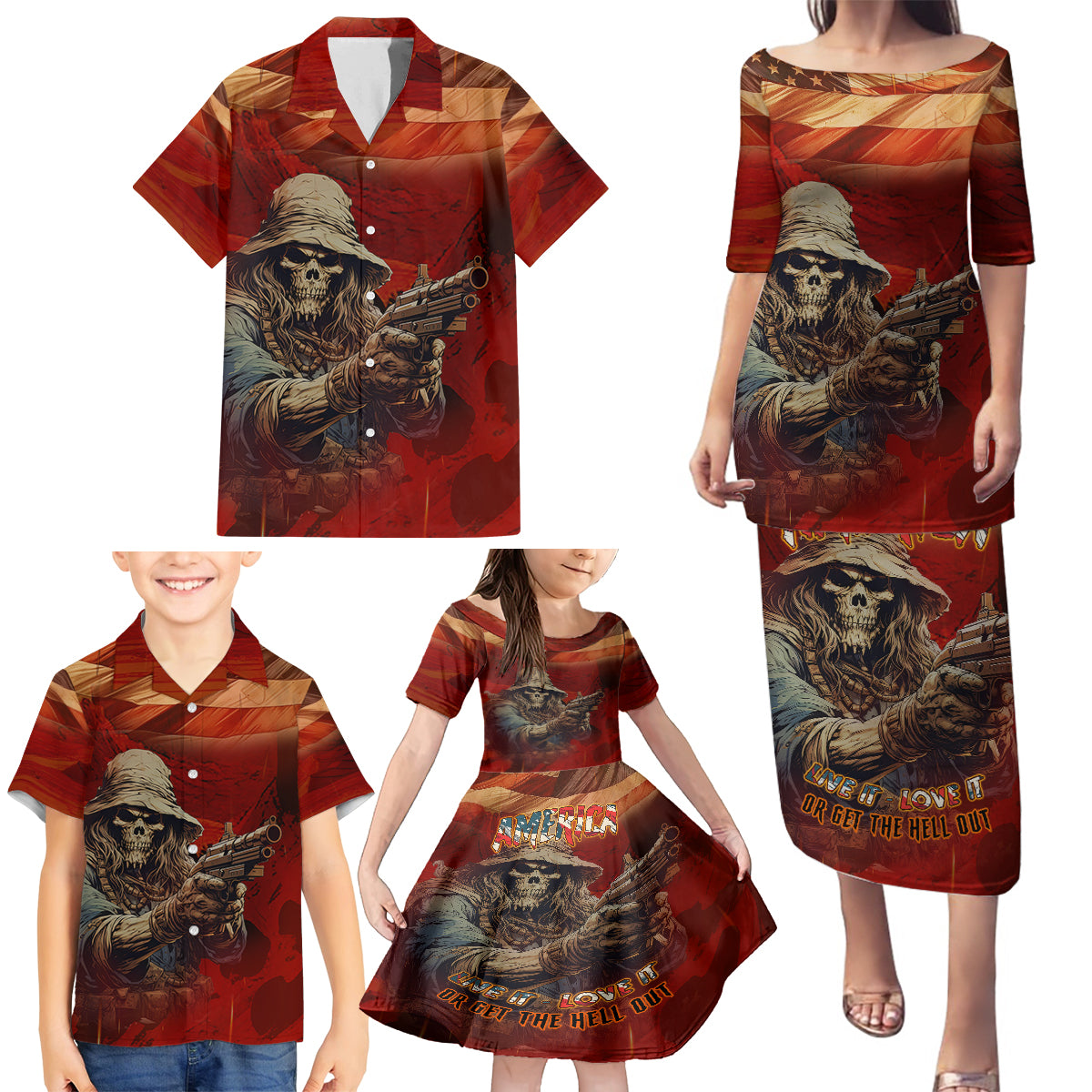 America Live It - Love It Or Get The Hell Out Family Matching Puletasi Dress and Hawaiian Shirt - Wonder Print Shop