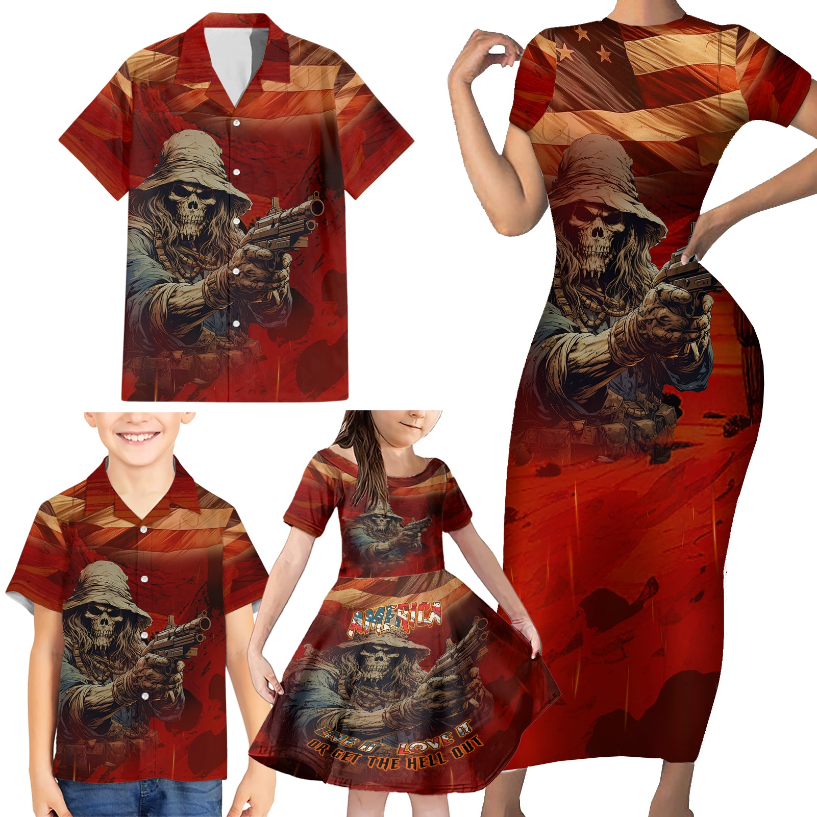 America Live It - Love It Or Get The Hell Out Family Matching Short Sleeve Bodycon Dress and Hawaiian Shirt - Wonder Print Shop