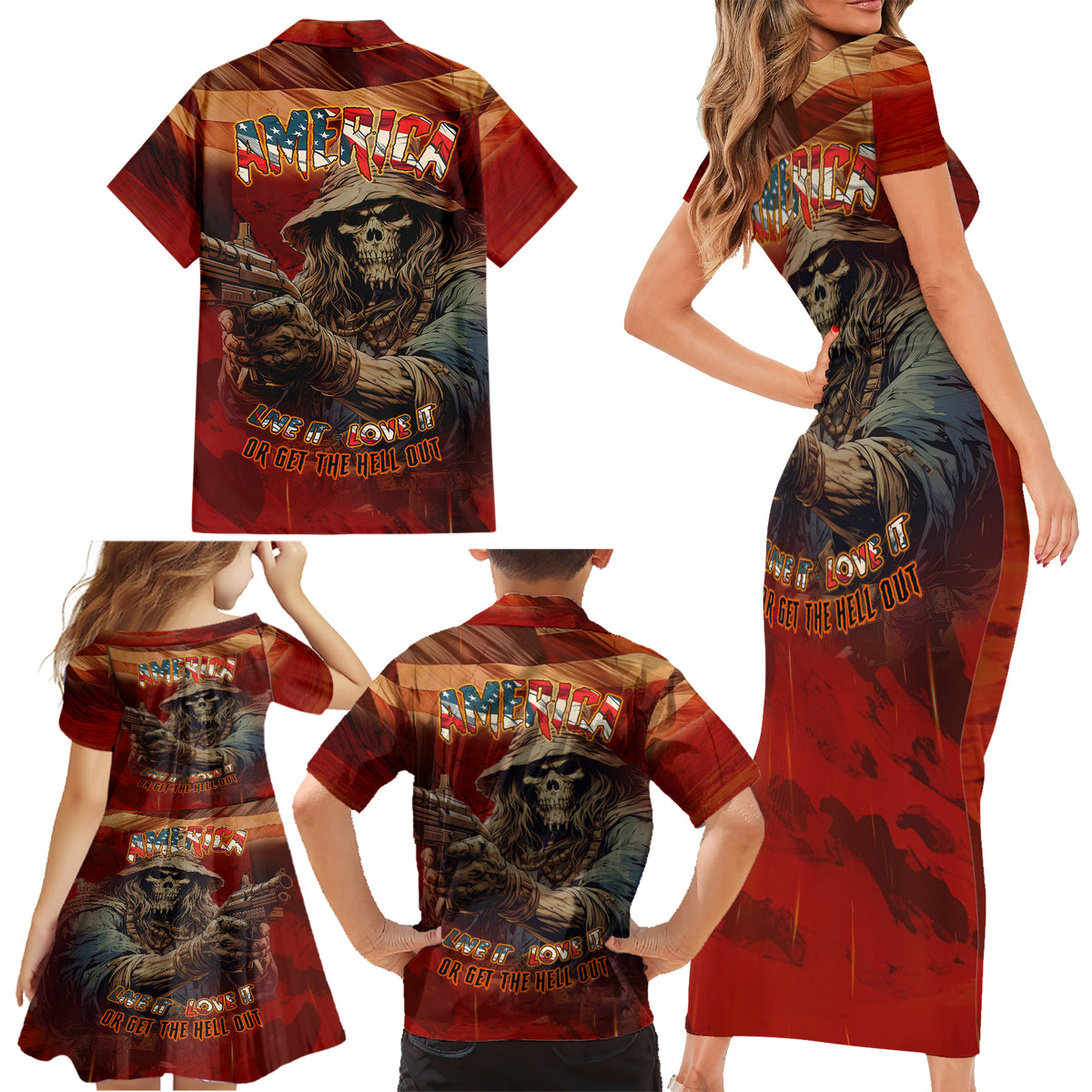 America Live It - Love It Or Get The Hell Out Family Matching Short Sleeve Bodycon Dress and Hawaiian Shirt - Wonder Print Shop