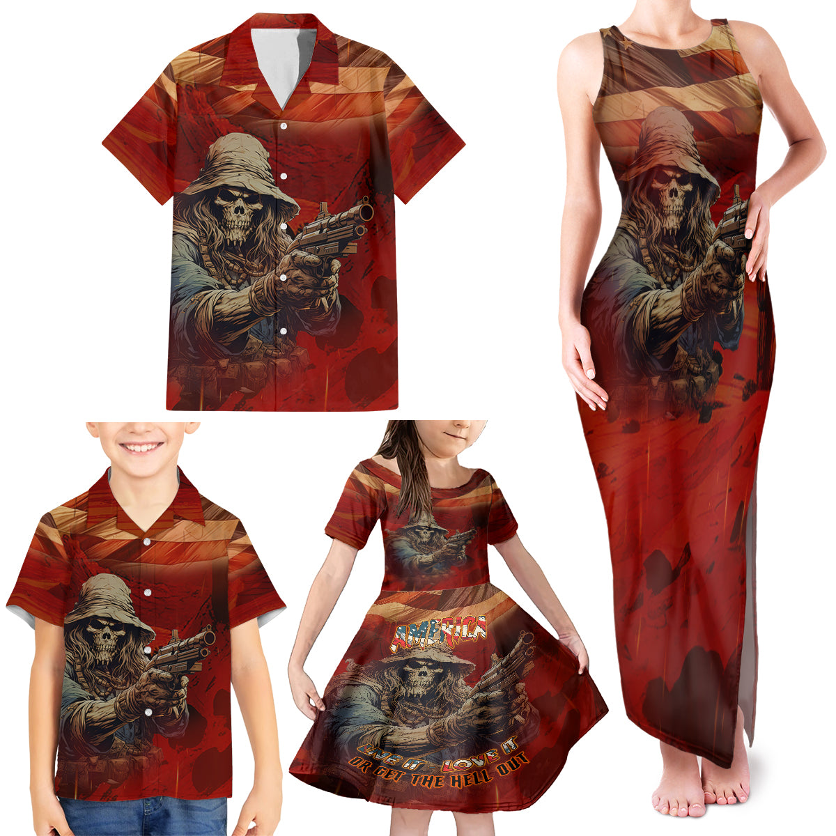 America Live It - Love It Or Get The Hell Out Family Matching Tank Maxi Dress and Hawaiian Shirt - Wonder Print Shop
