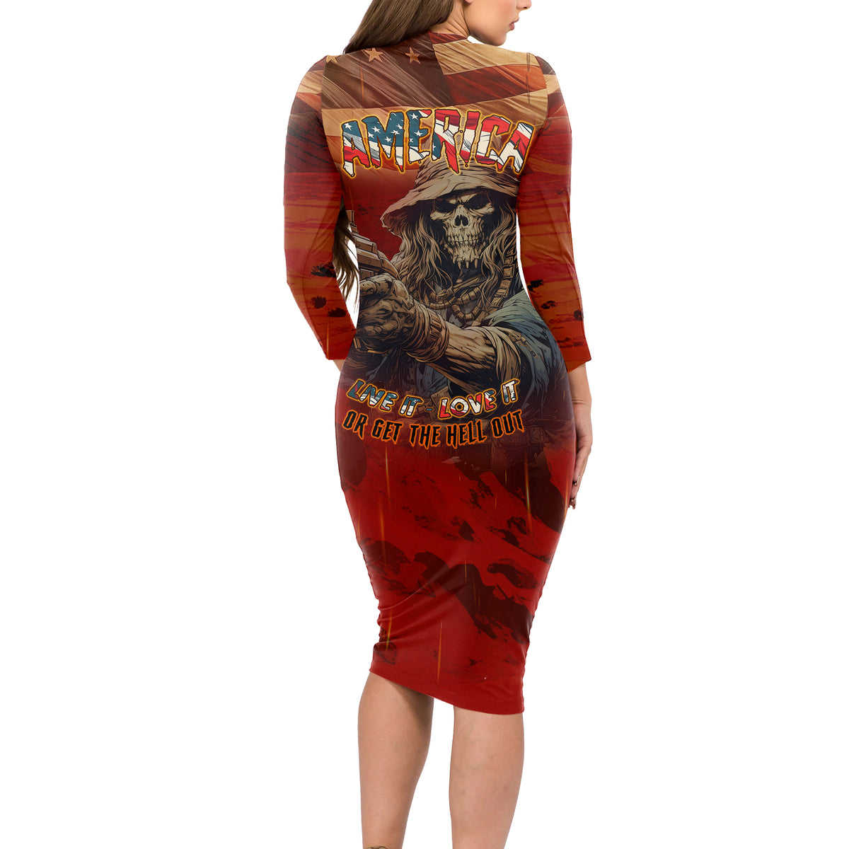 America Live It - Love It Or Get The Hell Out Long Sleeve Bodycon Dress - Wonder Print Shop