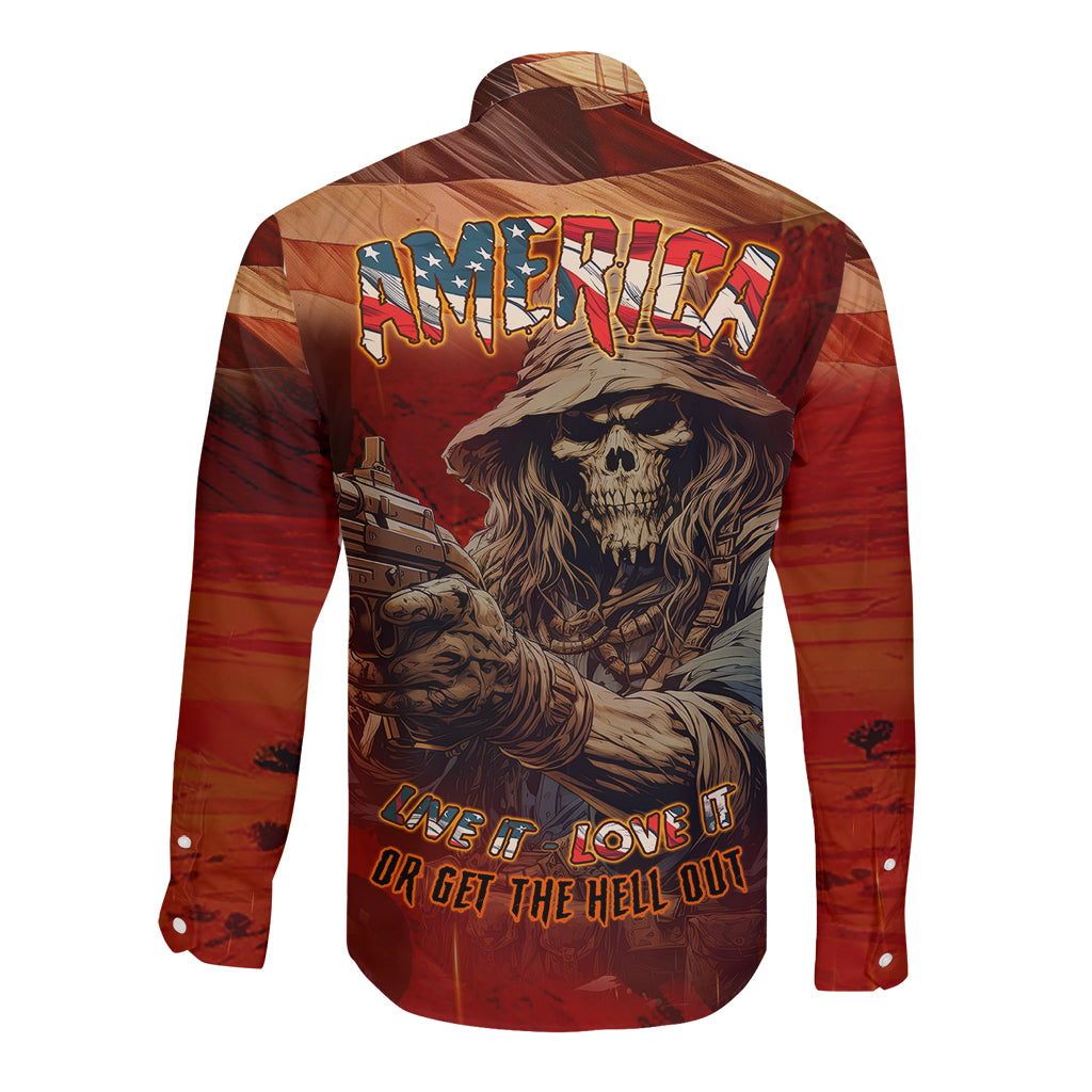 America Live It - Love It Or Get The Hell Out Long Sleeve Button Shirt - Wonder Print Shop
