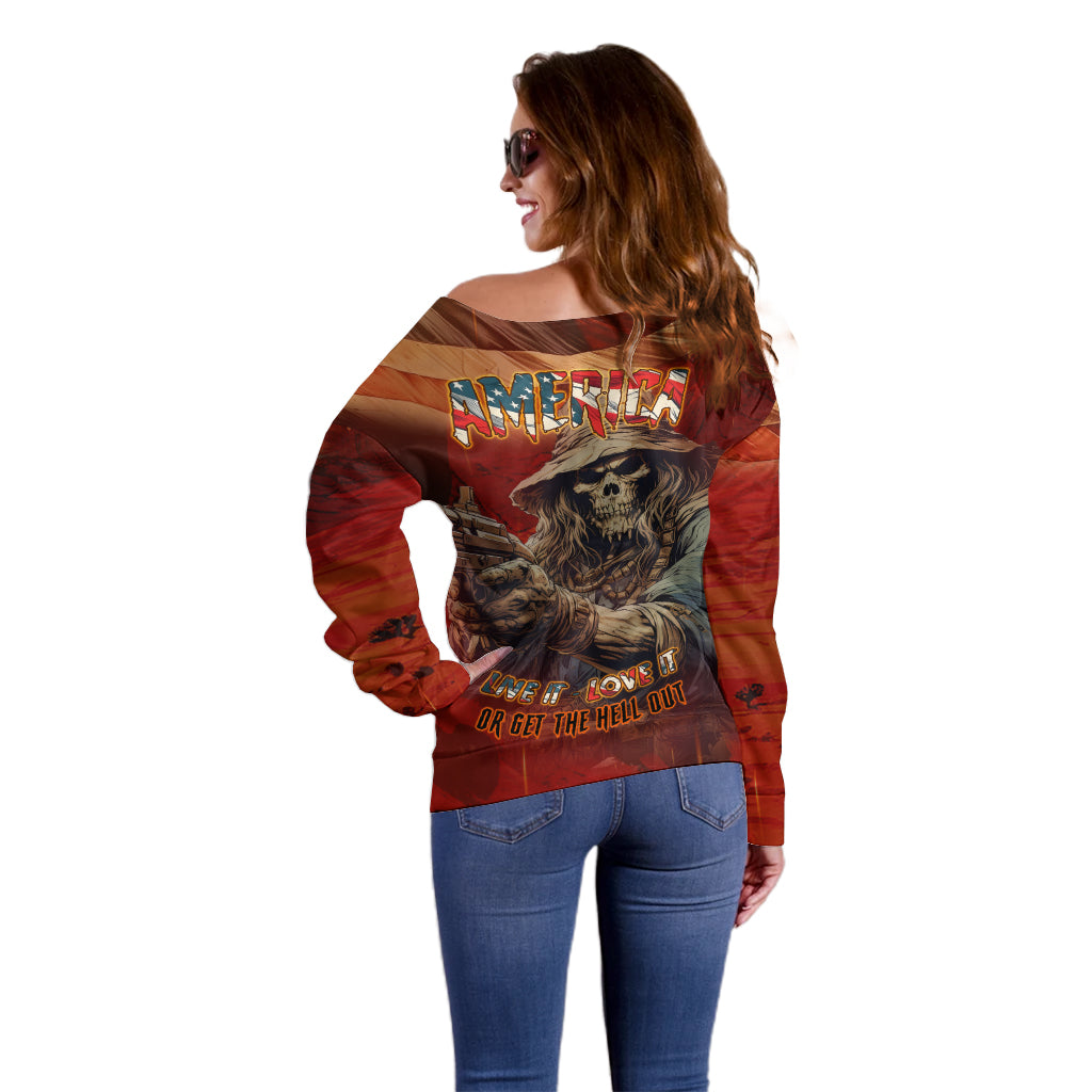 America Live It - Love It Or Get The Hell Out Off Shoulder Sweater - Wonder Print Shop