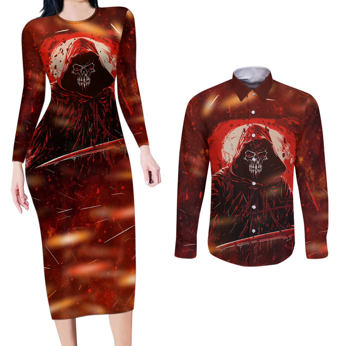 You Inspire My Inner Serial Killer Couples Matching Long Sleeve Bodycon Dress and Long Sleeve Button Shirts - Wonder Print Shop