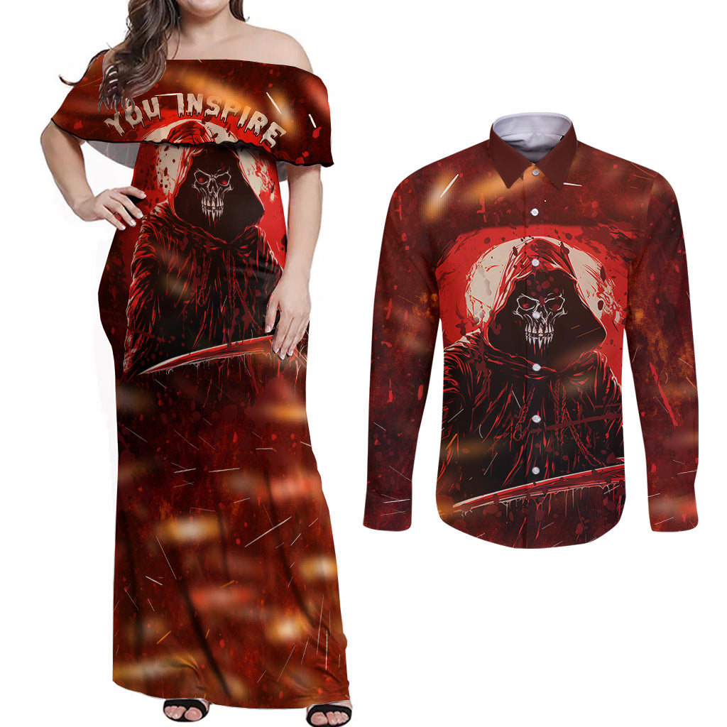 You Inspire My Inner Serial Killer Couples Matching Off Shoulder Maxi Dress and Long Sleeve Button Shirts - Wonder Print Shop