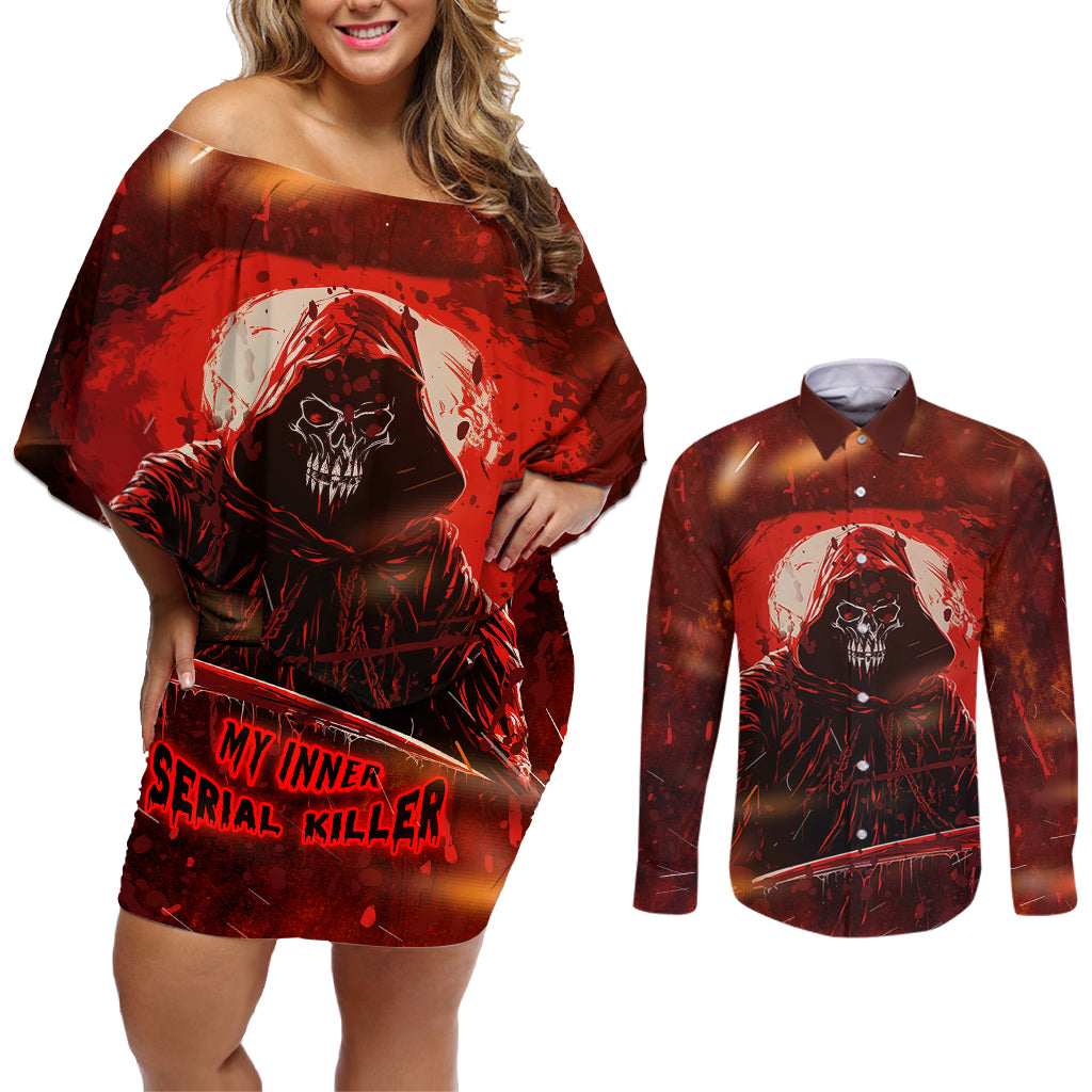You Inspire My Inner Serial Killer Couples Matching Off Shoulder Short Dress and Long Sleeve Button Shirts - Wonder Print Shop