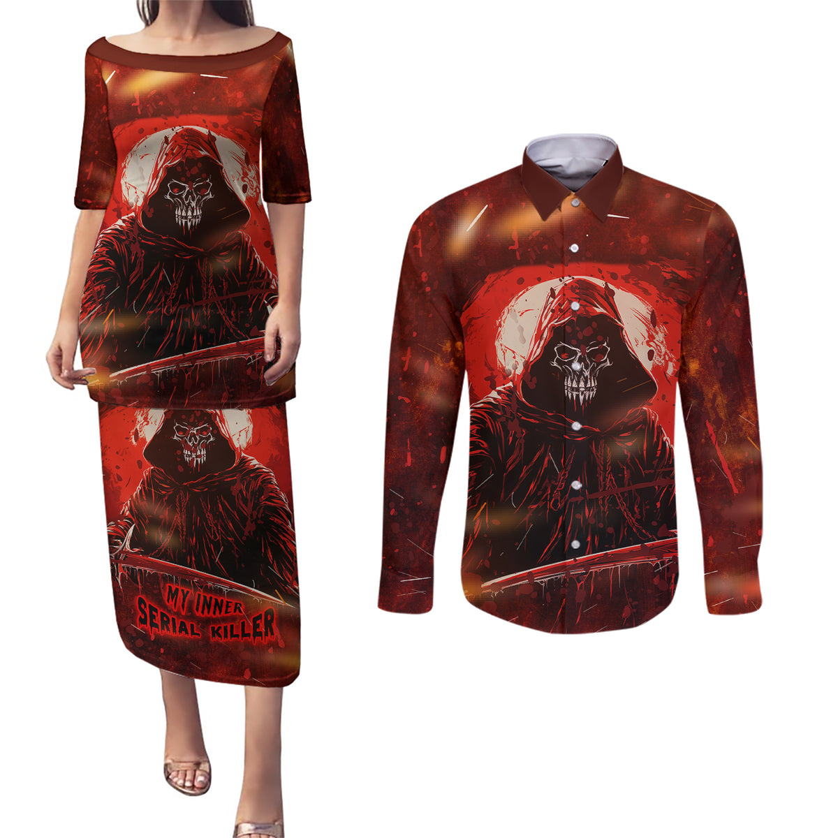 You Inspire My Inner Serial Killer Couples Matching Puletasi Dress and Long Sleeve Button Shirts - Wonder Print Shop