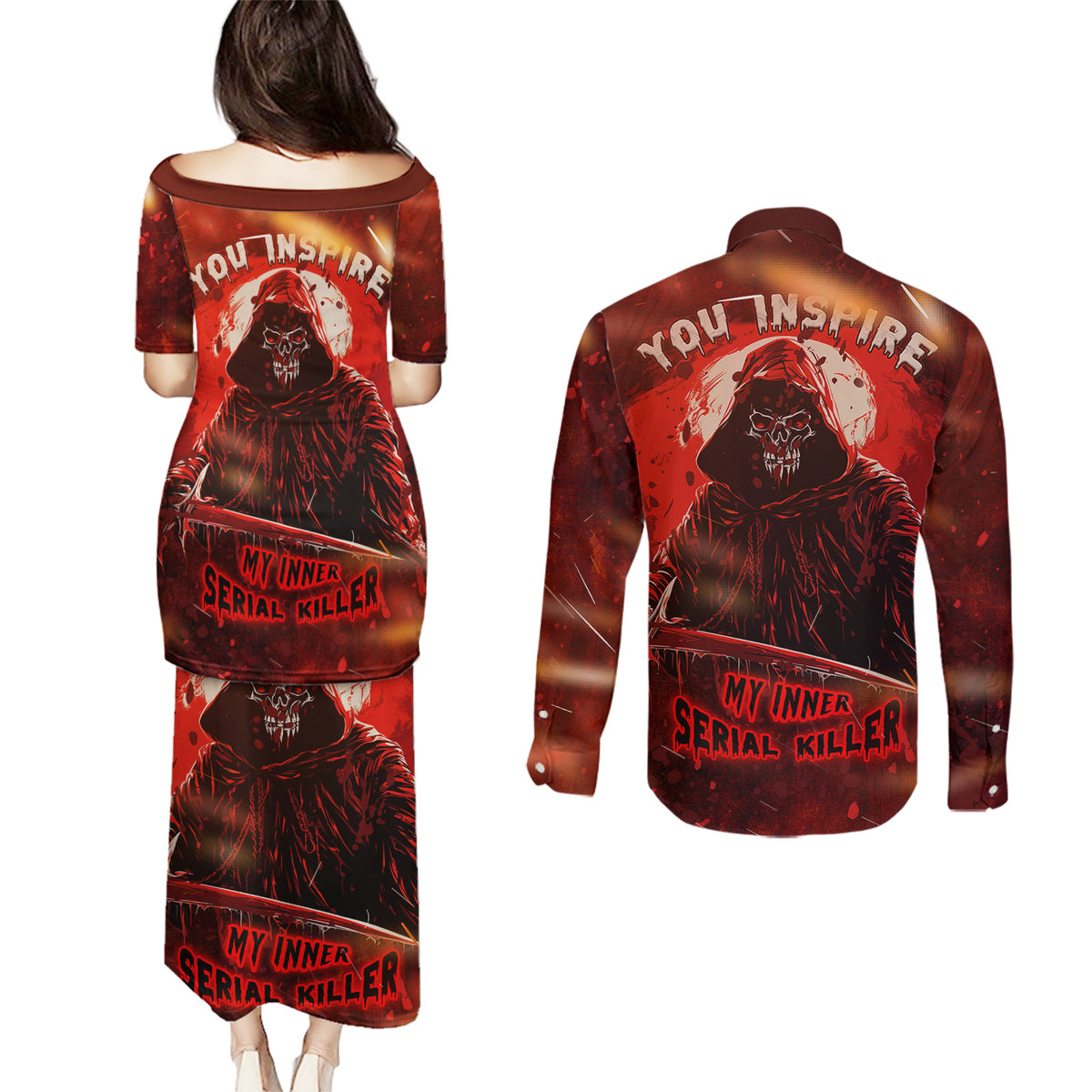 You Inspire My Inner Serial Killer Couples Matching Puletasi Dress and Long Sleeve Button Shirts - Wonder Print Shop