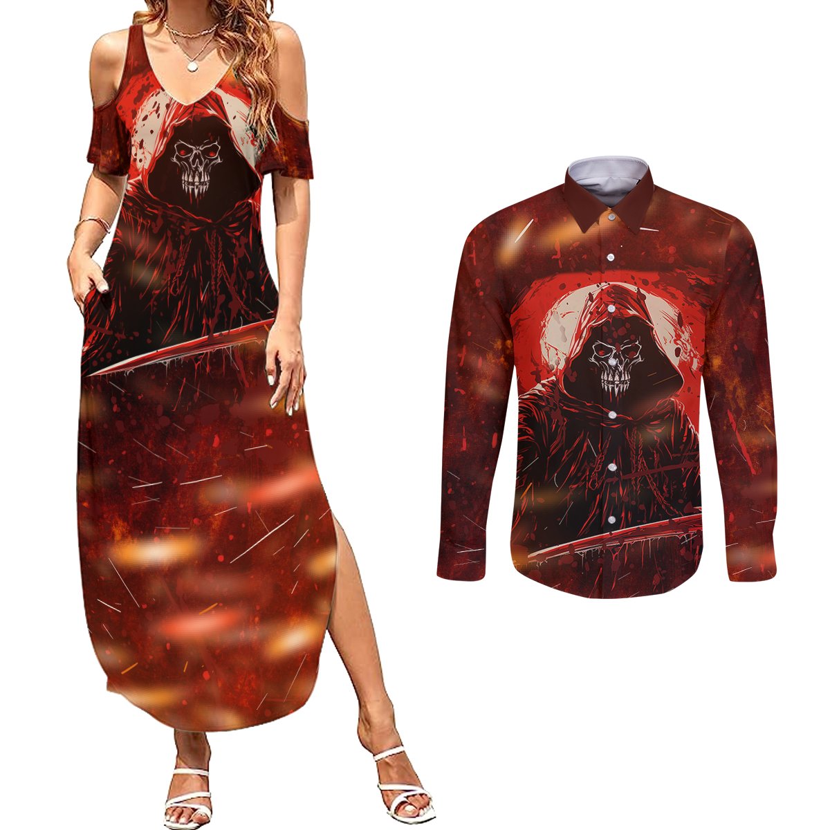 You Inspire My Inner Serial Killer Couples Matching Summer Maxi Dress and Long Sleeve Button Shirts - Wonder Print Shop