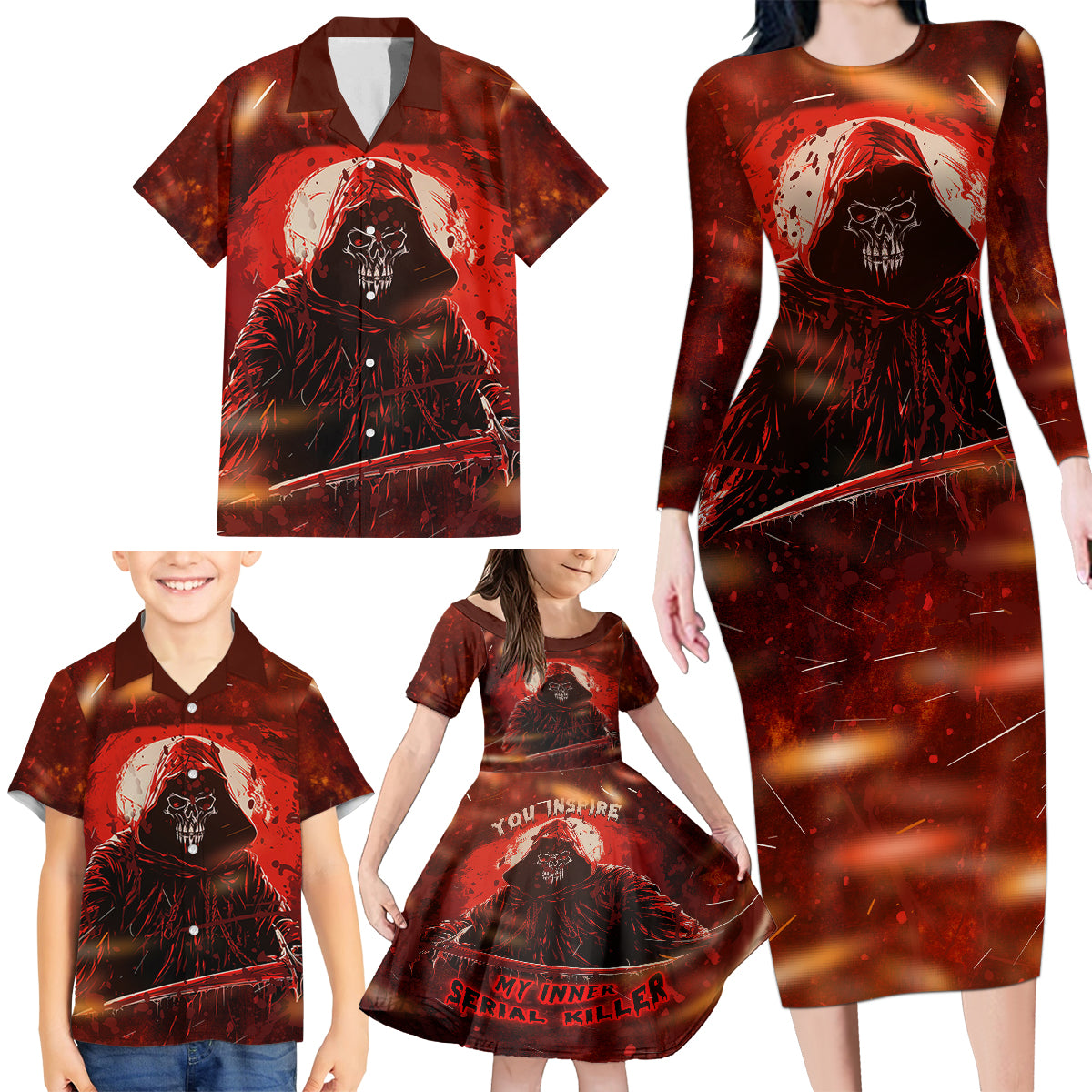 You Inspire My Inner Serial Killer Family Matching Long Sleeve Bodycon Dress and Hawaiian Shirt - Wonder Print Shop