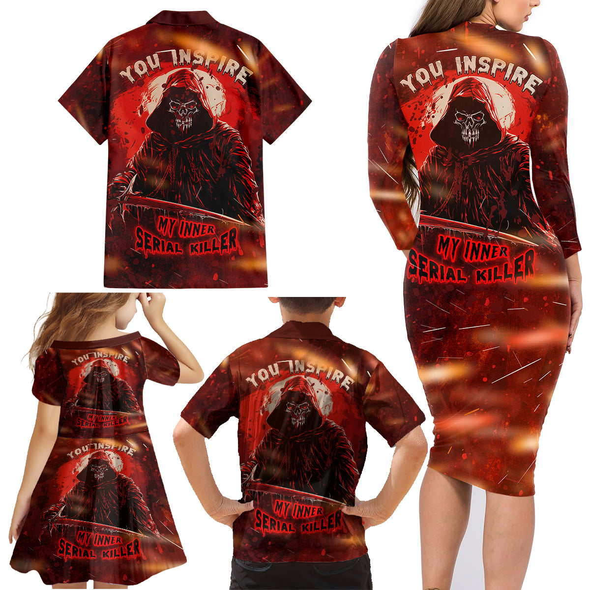You Inspire My Inner Serial Killer Family Matching Long Sleeve Bodycon Dress and Hawaiian Shirt - Wonder Print Shop