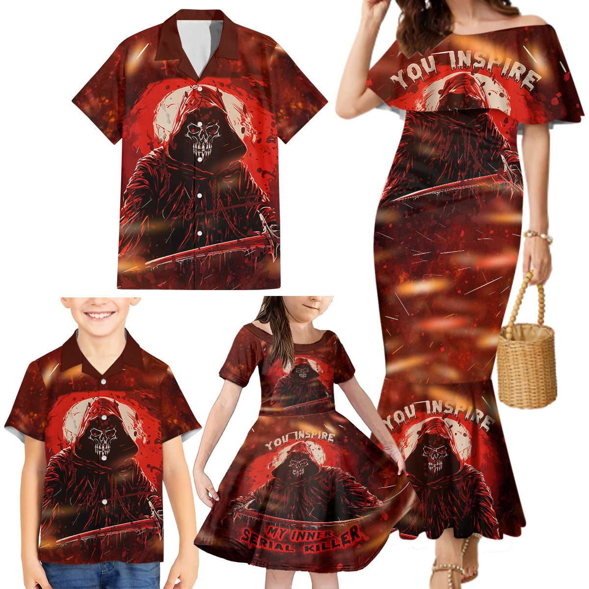 You Inspire My Inner Serial Killer Family Matching Mermaid Dress and Hawaiian Shirt - Wonder Print Shop