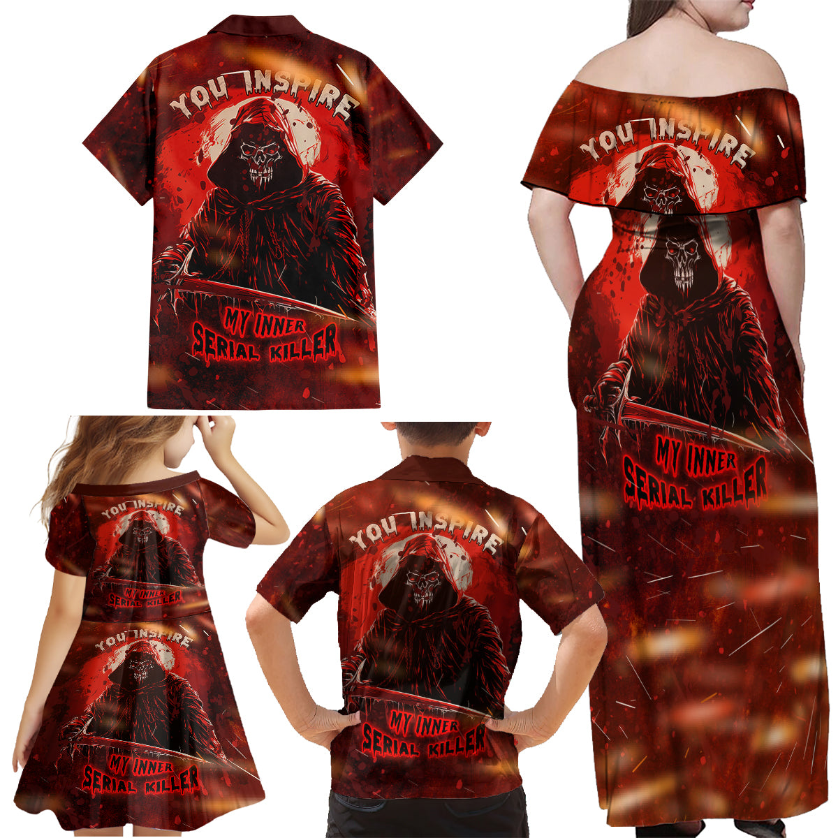 You Inspire My Inner Serial Killer Family Matching Off Shoulder Maxi Dress and Hawaiian Shirt - Wonder Print Shop