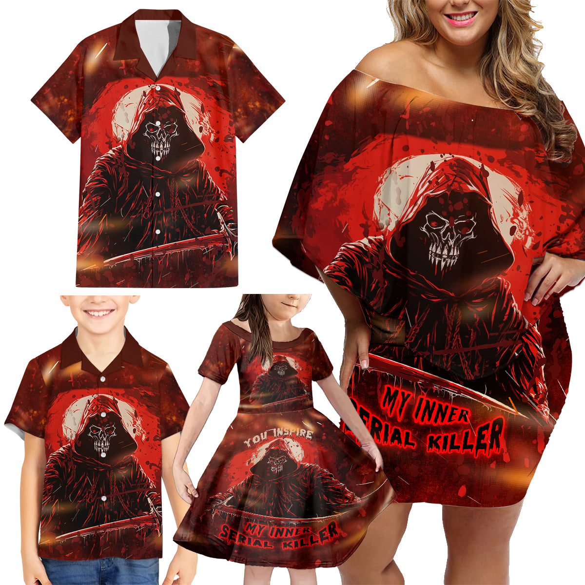 You Inspire My Inner Serial Killer Family Matching Off Shoulder Short Dress and Hawaiian Shirt - Wonder Print Shop