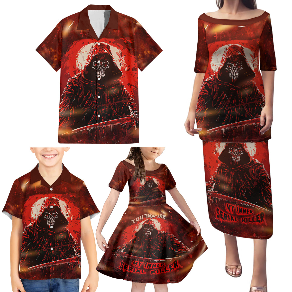 You Inspire My Inner Serial Killer Family Matching Puletasi Dress and Hawaiian Shirt - Wonder Print Shop