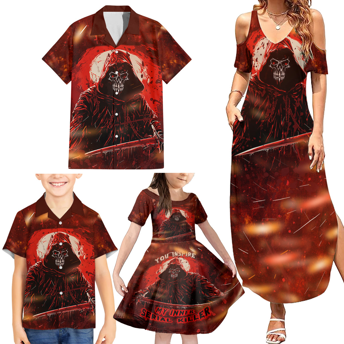 You Inspire My Inner Serial Killer Family Matching Summer Maxi Dress and Hawaiian Shirt - Wonder Print Shop