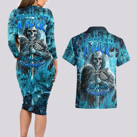 Skull Couples Matching Long Sleeve Bodycon Dress and Hawaiian Shirt Try Again Tomorrow - Wonder Print Shop