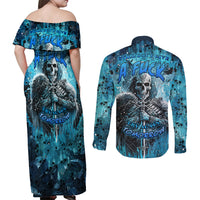 Skull Couples Matching Off Shoulder Maxi Dress and Long Sleeve Button Shirts Try Again Tomorrow - Wonder Print Shop