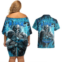 Skull Couples Matching Off Shoulder Short Dress and Hawaiian Shirt Try Again Tomorrow - Wonder Print Shop