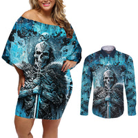 Skull Couples Matching Off Shoulder Short Dress and Long Sleeve Button Shirts Try Again Tomorrow - Wonder Print Shop