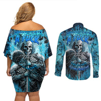Skull Couples Matching Off Shoulder Short Dress and Long Sleeve Button Shirts Try Again Tomorrow - Wonder Print Shop