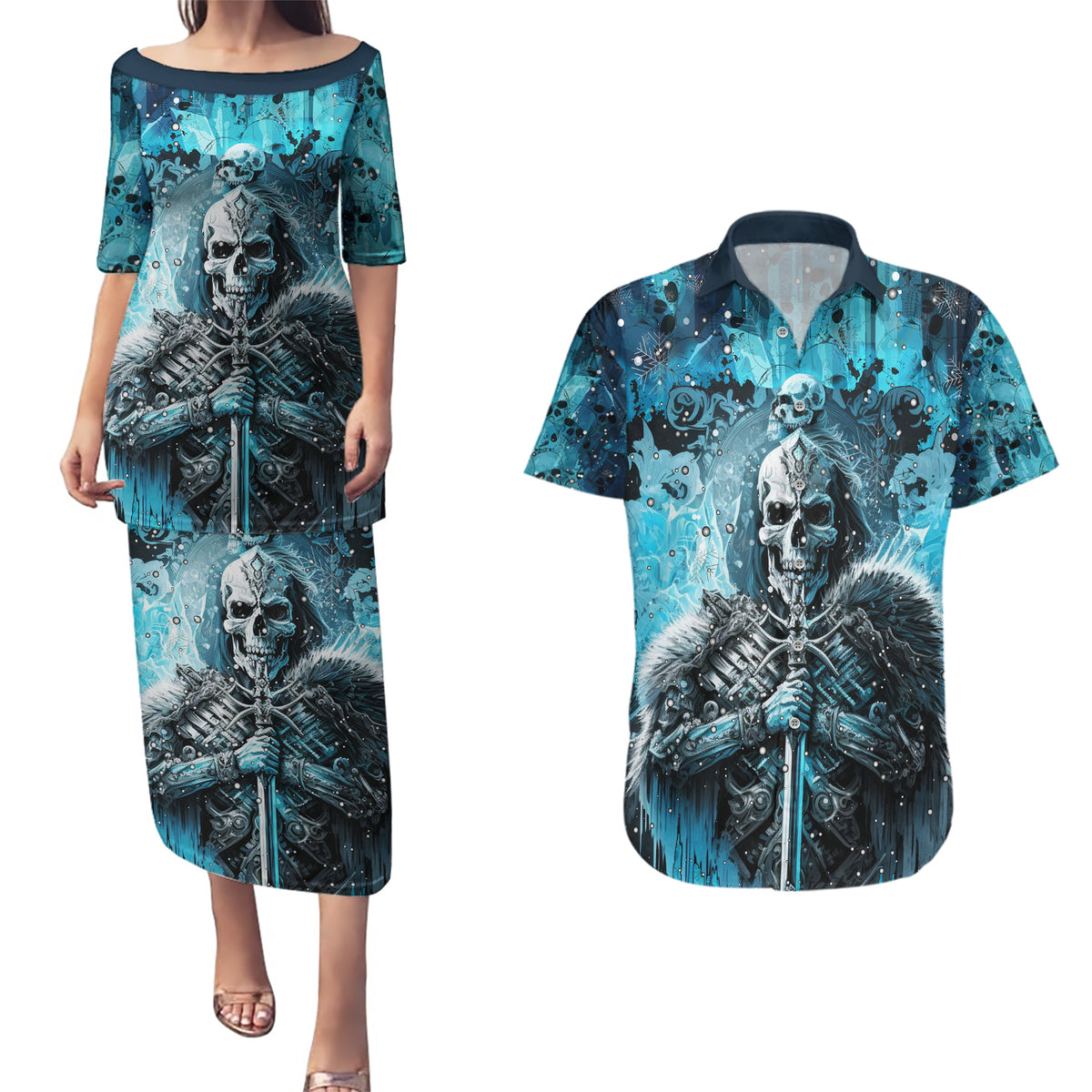 Skull Couples Matching Puletasi Dress and Hawaiian Shirt Try Again Tomorrow - Wonder Print Shop