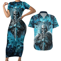 Skull Couples Matching Short Sleeve Bodycon Dress and Hawaiian Shirt Try Again Tomorrow - Wonder Print Shop