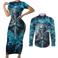 Skull Couples Matching Short Sleeve Bodycon Dress and Long Sleeve Button Shirts Try Again Tomorrow - Wonder Print Shop