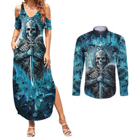 Skull Couples Matching Summer Maxi Dress and Long Sleeve Button Shirts Try Again Tomorrow - Wonder Print Shop